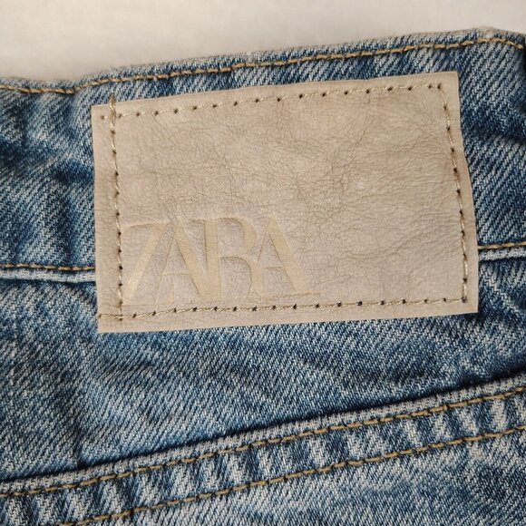 Zara Mom Jeans High-Rise Straight Distressed Ripped Sz 6 - Picture 7 of 12